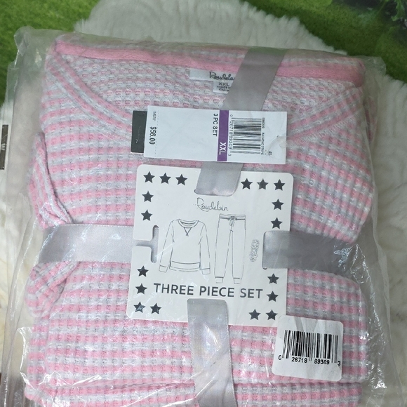 Roudelain Pink and White Waffle Three-Piece Pajama Set - Picture 2 of 7